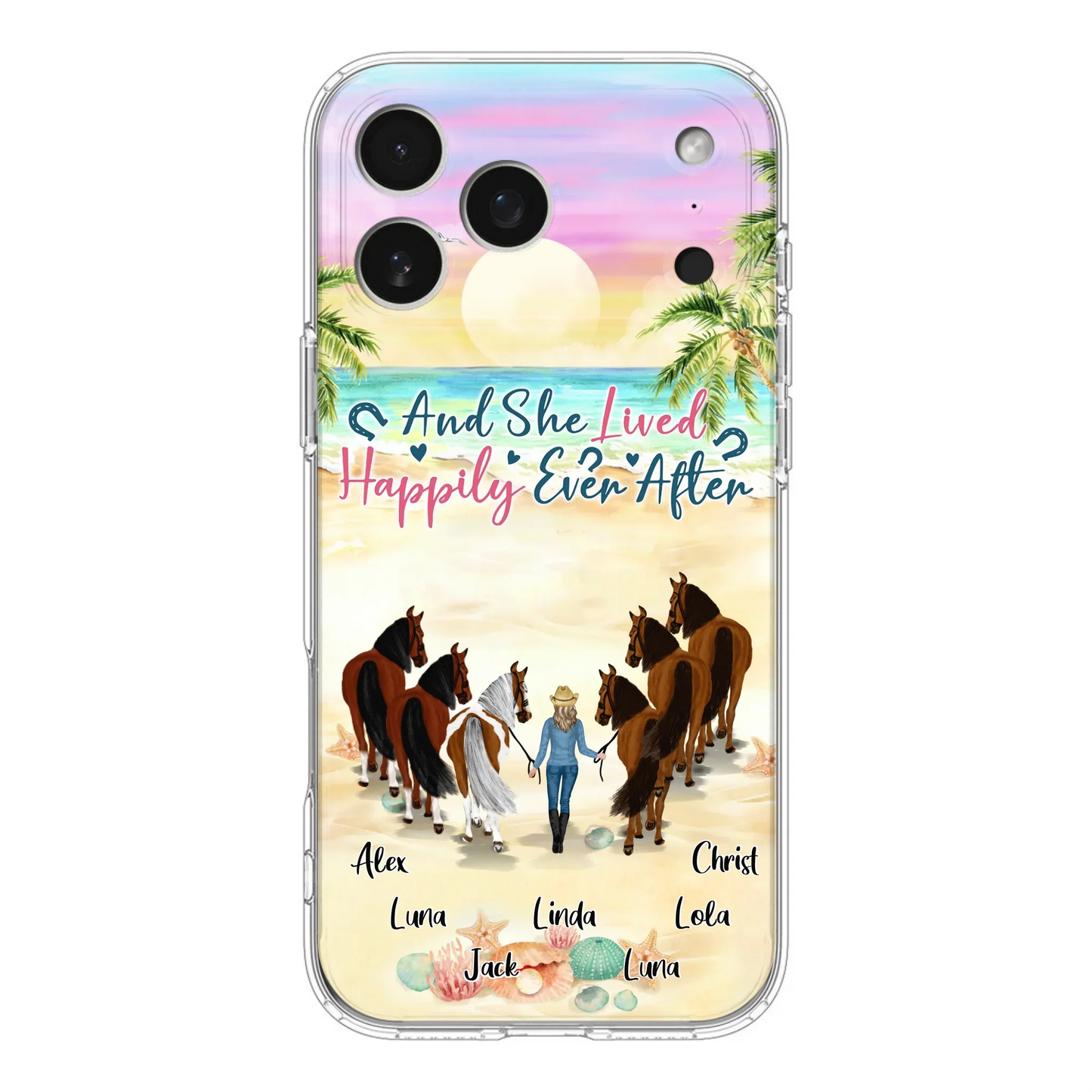 Custom Personalized Horse Girl Phone Case - Upto 6 Horses - Gift Idea for Horse Lovers - And She Lived Happily Ever After - Case for iPhone/Samsung