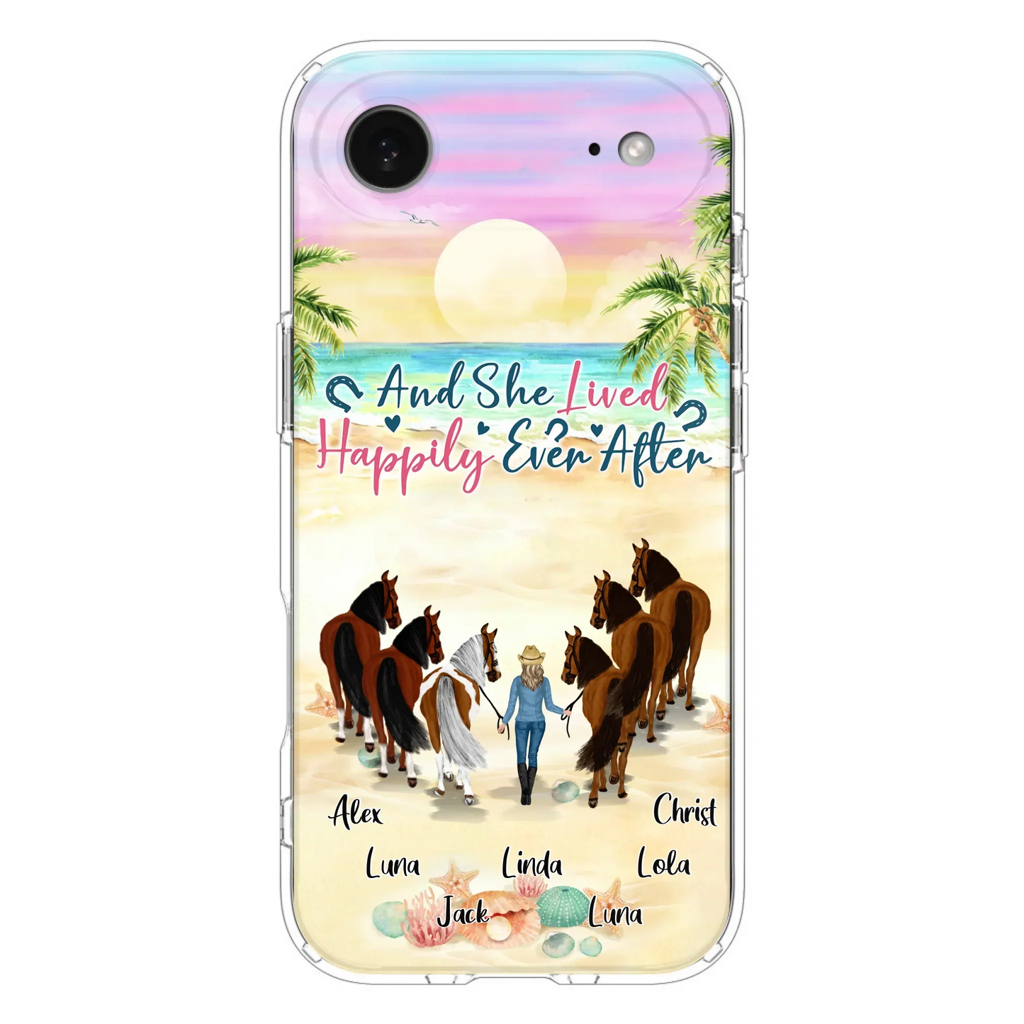 Custom Personalized Horse Girl Phone Case - Upto 6 Horses - Gift Idea for Horse Lovers - And She Lived Happily Ever After - Case for iPhone/Samsung