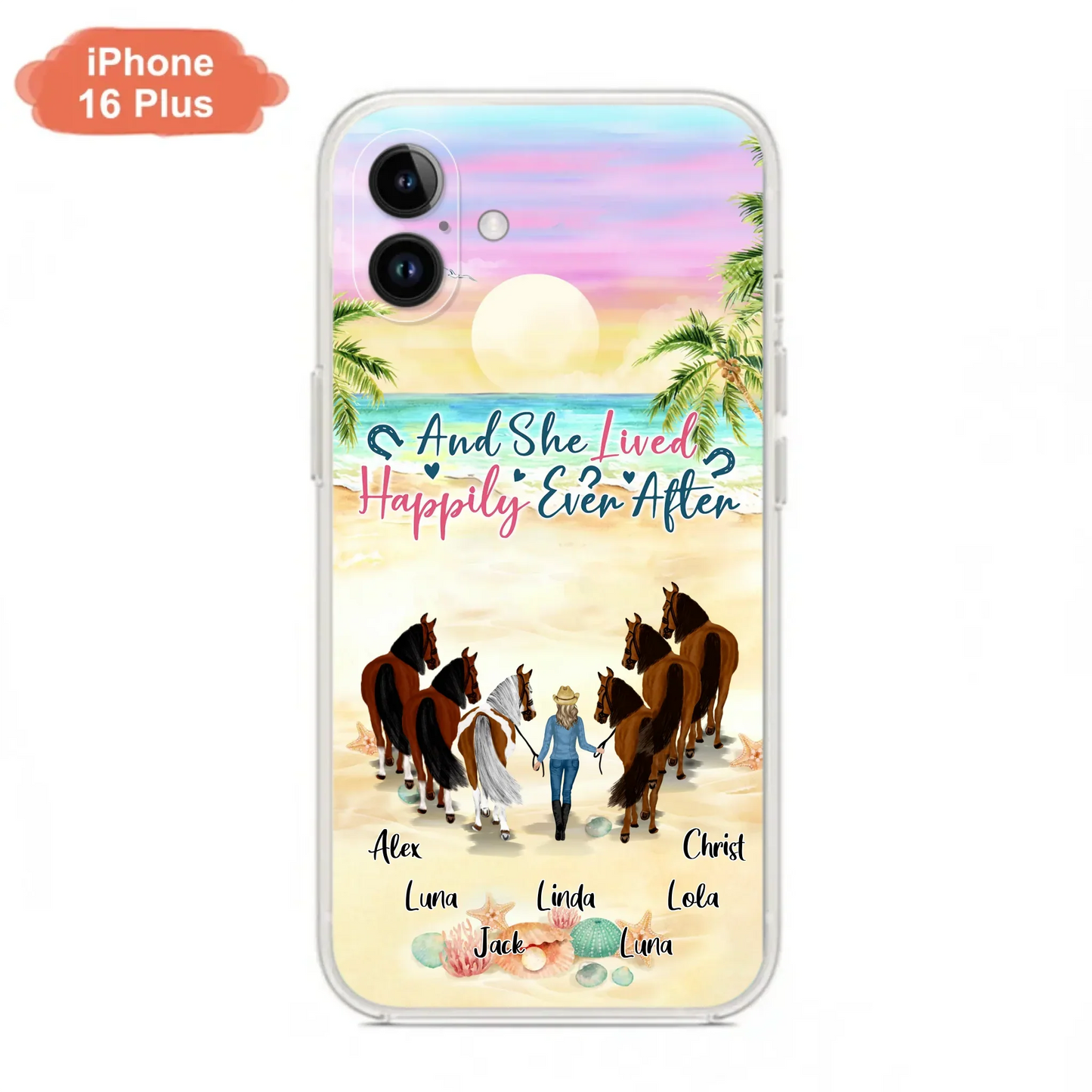 Custom Personalized Horse Girl Phone Case - Upto 6 Horses - Gift Idea for Horse Lovers - And She Lived Happily Ever After - Case for iPhone/Samsung