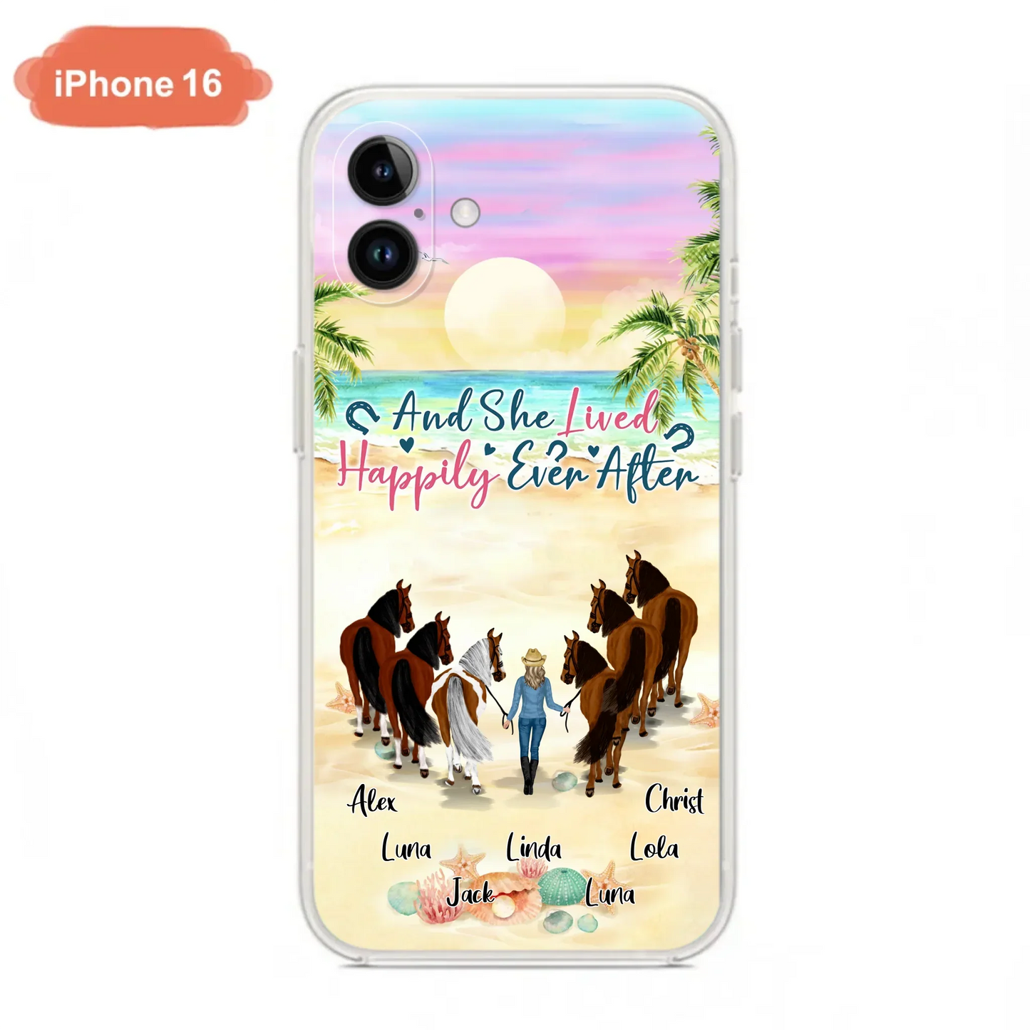 Custom Personalized Horse Girl Phone Case - Upto 6 Horses - Gift Idea for Horse Lovers - And She Lived Happily Ever After - Case for iPhone/Samsung