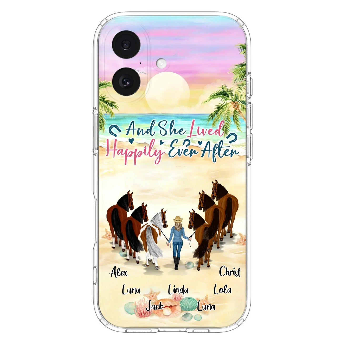 Custom Personalized Horse Girl Phone Case - Upto 6 Horses - Gift Idea for Horse Lovers - And She Lived Happily Ever After - Case for iPhone/Samsung