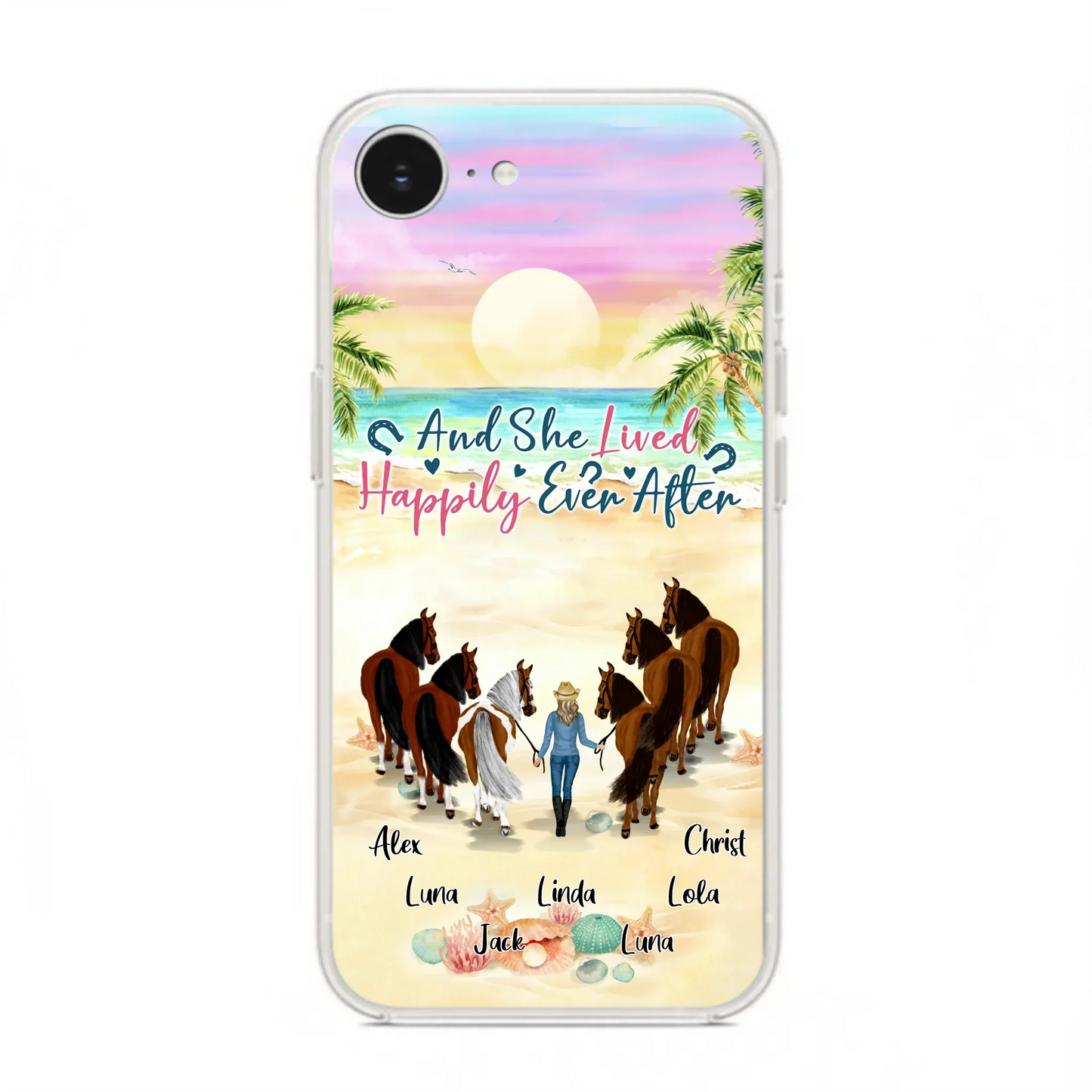 Custom Personalized Horse Girl Phone Case - Upto 6 Horses - Gift Idea for Horse Lovers - And She Lived Happily Ever After - Case for iPhone/Samsung