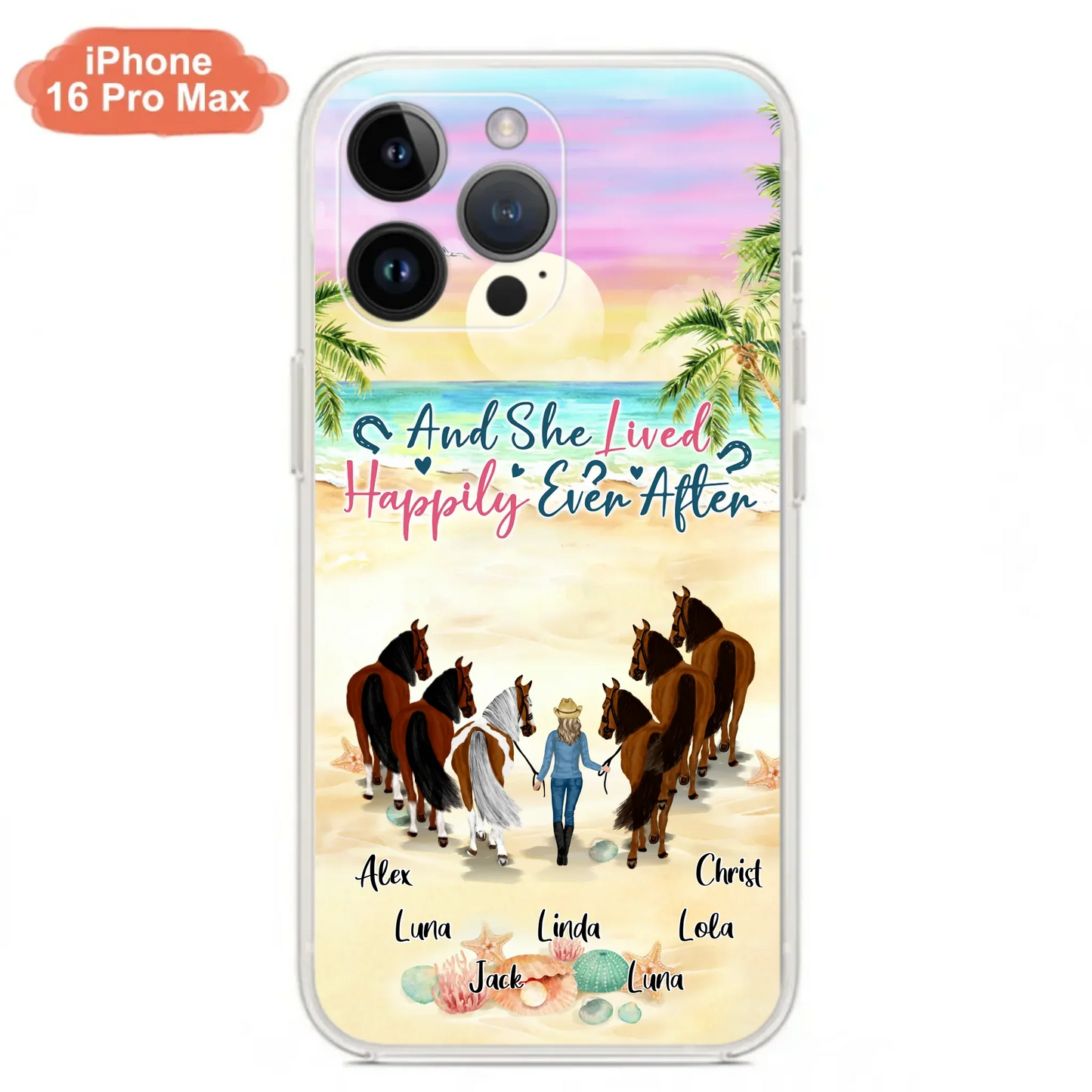 Custom Personalized Horse Girl Phone Case - Upto 6 Horses - Gift Idea for Horse Lovers - And She Lived Happily Ever After - Case for iPhone/Samsung