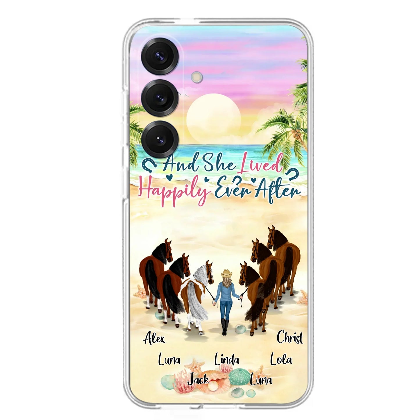 Custom Personalized Horse Girl Phone Case - Upto 6 Horses - Gift Idea for Horse Lovers - And She Lived Happily Ever After - Case for iPhone/Samsung