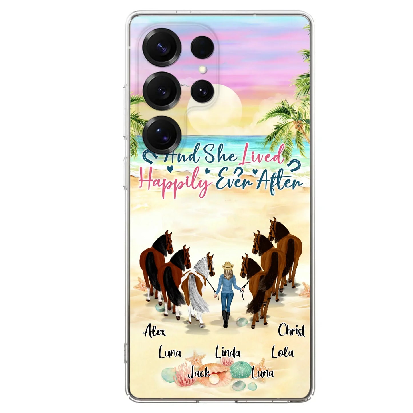 Custom Personalized Horse Girl Phone Case - Upto 6 Horses - Gift Idea for Horse Lovers - And She Lived Happily Ever After - Case for iPhone/Samsung