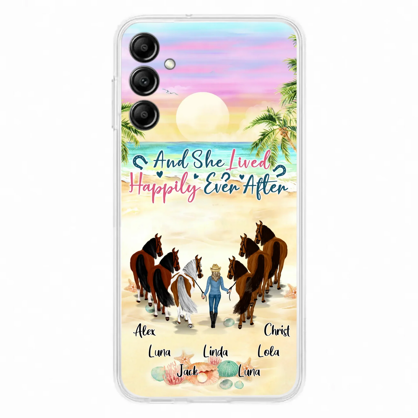 Custom Personalized Horse Girl Phone Case - Upto 6 Horses - Gift Idea for Horse Lovers - And She Lived Happily Ever After - Case for iPhone/Samsung