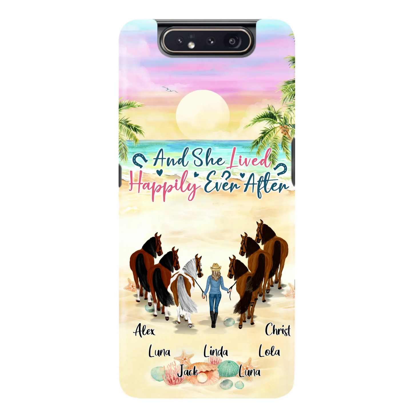Custom Personalized Horse Girl Phone Case - Upto 6 Horses - Gift Idea for Horse Lovers - And She Lived Happily Ever After - Case for iPhone/Samsung