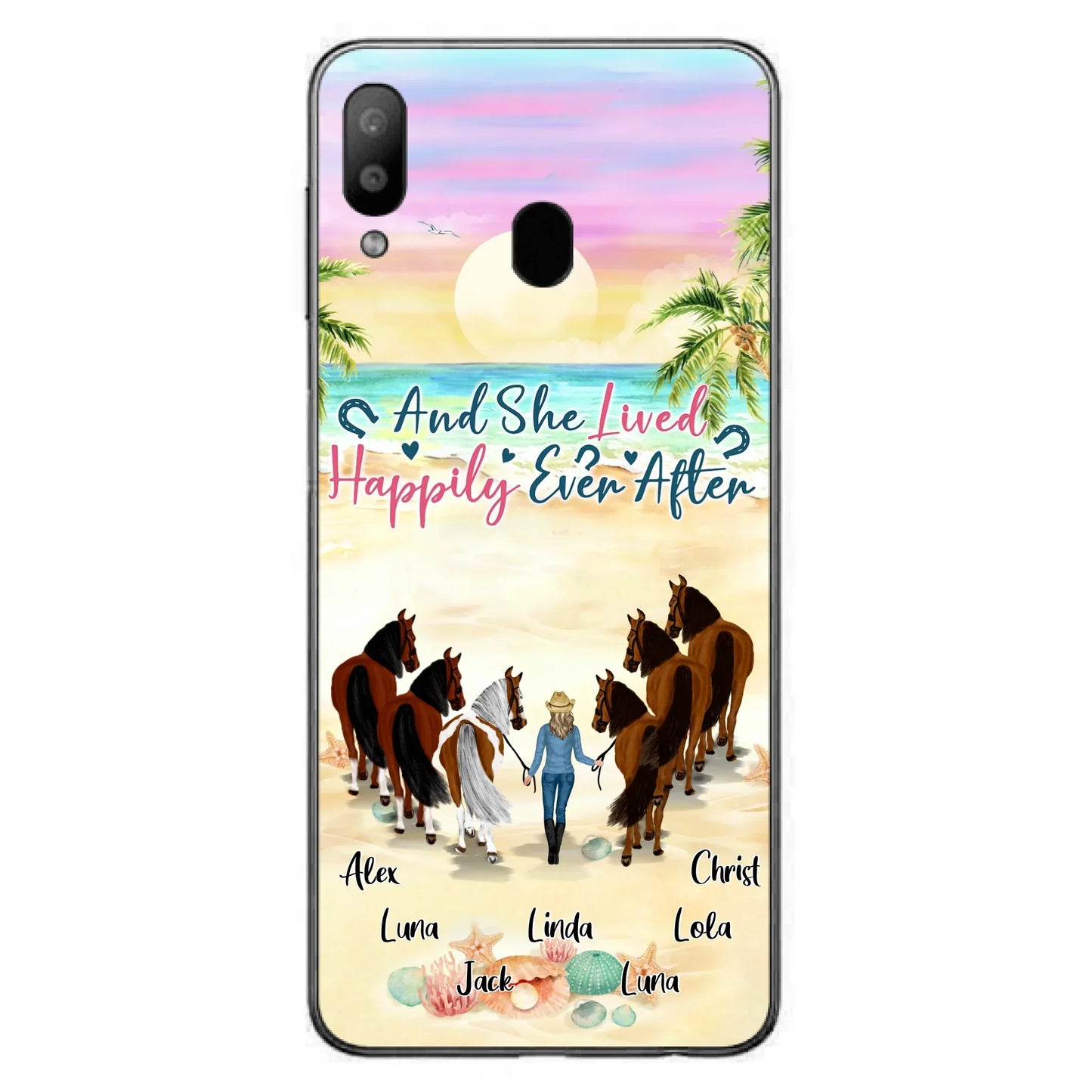 Custom Personalized Horse Girl Phone Case - Upto 6 Horses - Gift Idea for Horse Lovers - And She Lived Happily Ever After - Case for iPhone/Samsung