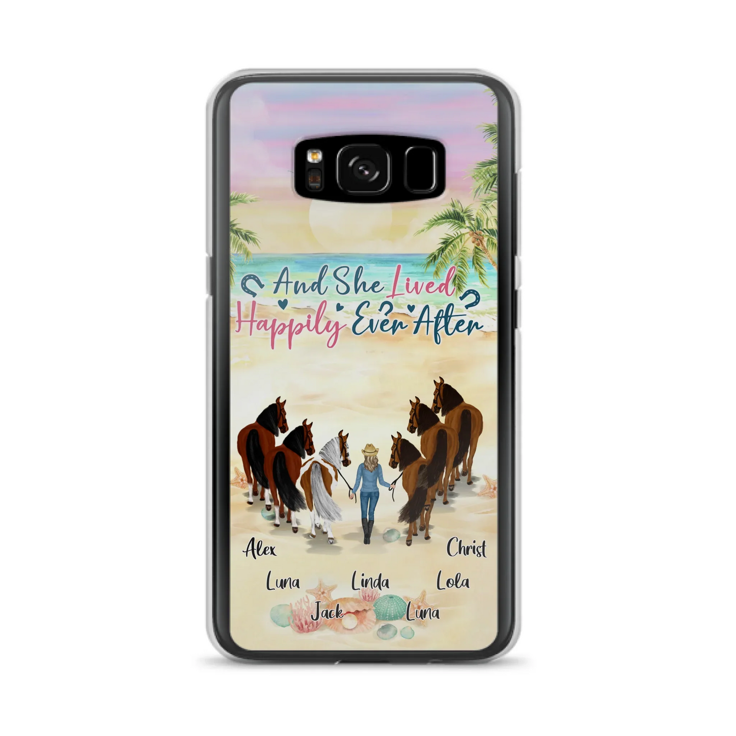Custom Personalized Horse Girl Phone Case - Upto 6 Horses - Gift Idea for Horse Lovers - And She Lived Happily Ever After - Case for iPhone/Samsung