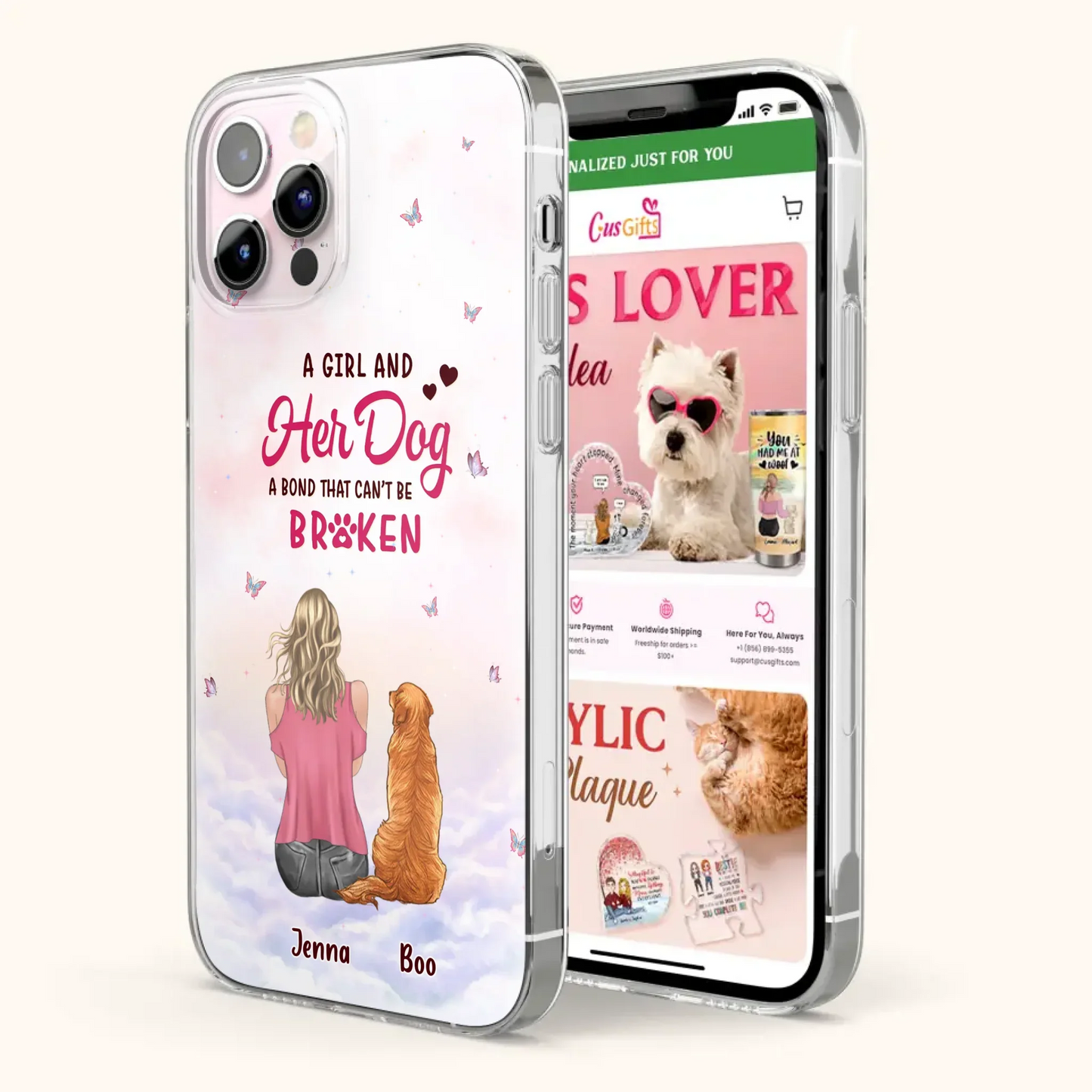 Custom Personalized Dog Mom Phone Case - Upto 5 Dogs - Gift Idea For Dog Lovers - A Girl And Her Dog A Bond That Can't Be Broken - Case for iPhone/Samsung