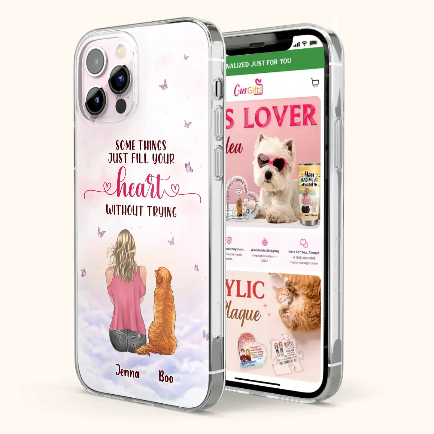 Custom Personalized Dog Mom Phone Case - Upto 5 Dogs - Gift Idea For Dog Lovers - Some Things Just Fill Your Heart Without Trying - Case for iPhone/Samsung