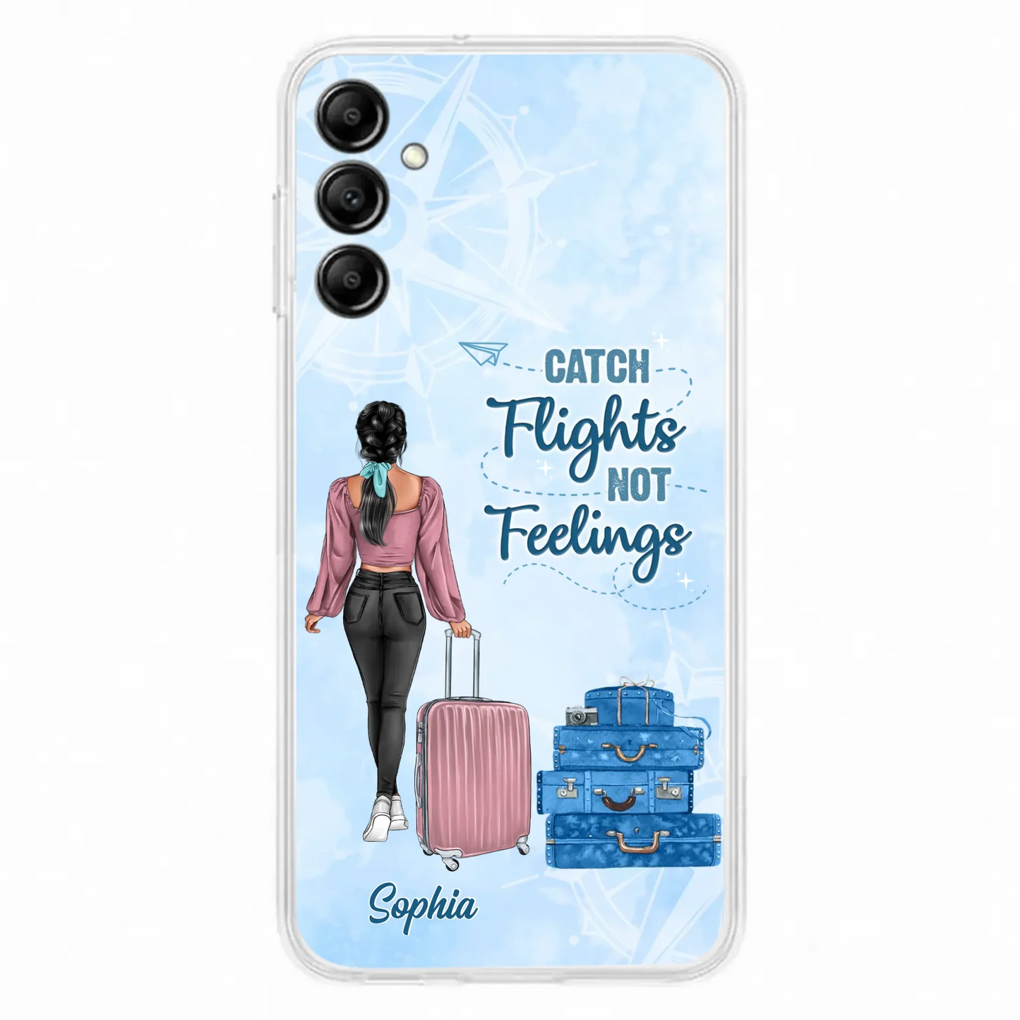 Custom Personalized Traveling Girl Phone Case - Gift Idea For Traveling Lovers/Girl - Catch Flights Not Feelings - Cases For iPhone/Samsung