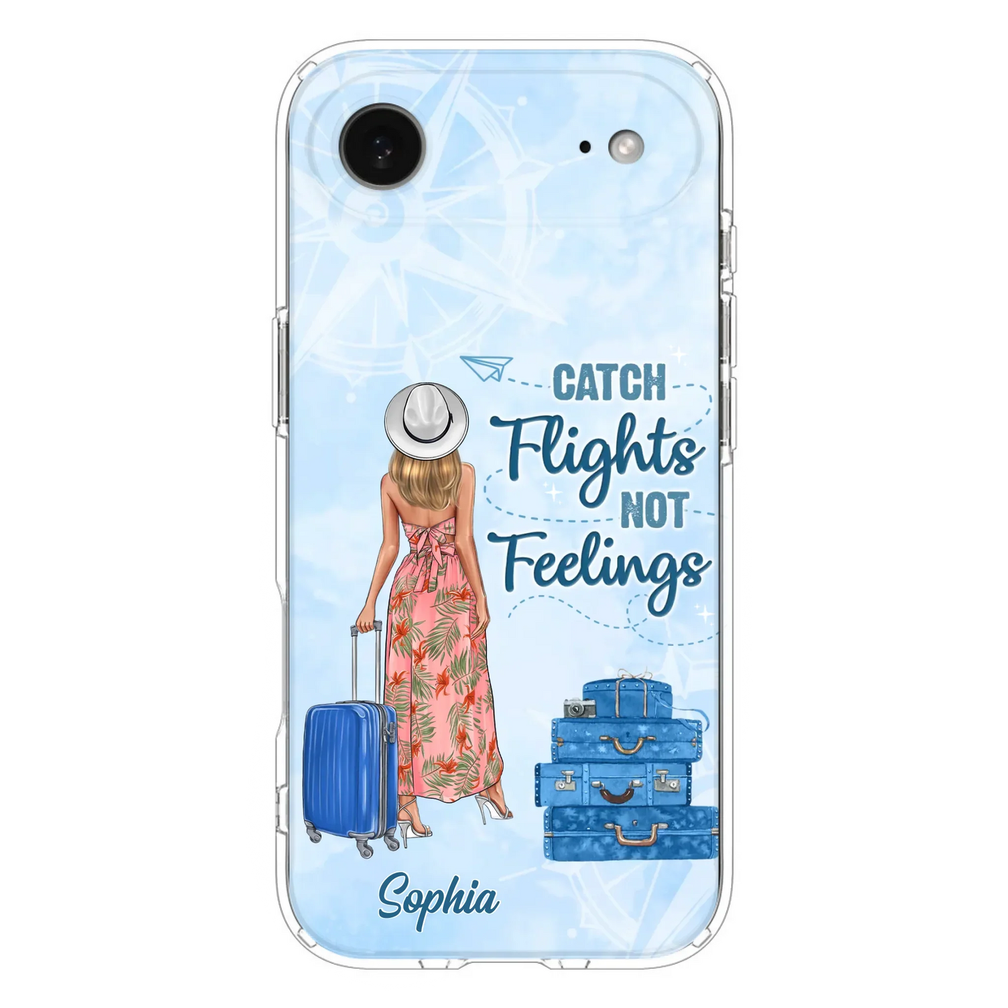 Custom Personalized Traveling Girl Phone Case - Gift Idea For Traveling Lovers - Catch Flights Not Feelings - Cases For iPhone/Samsung