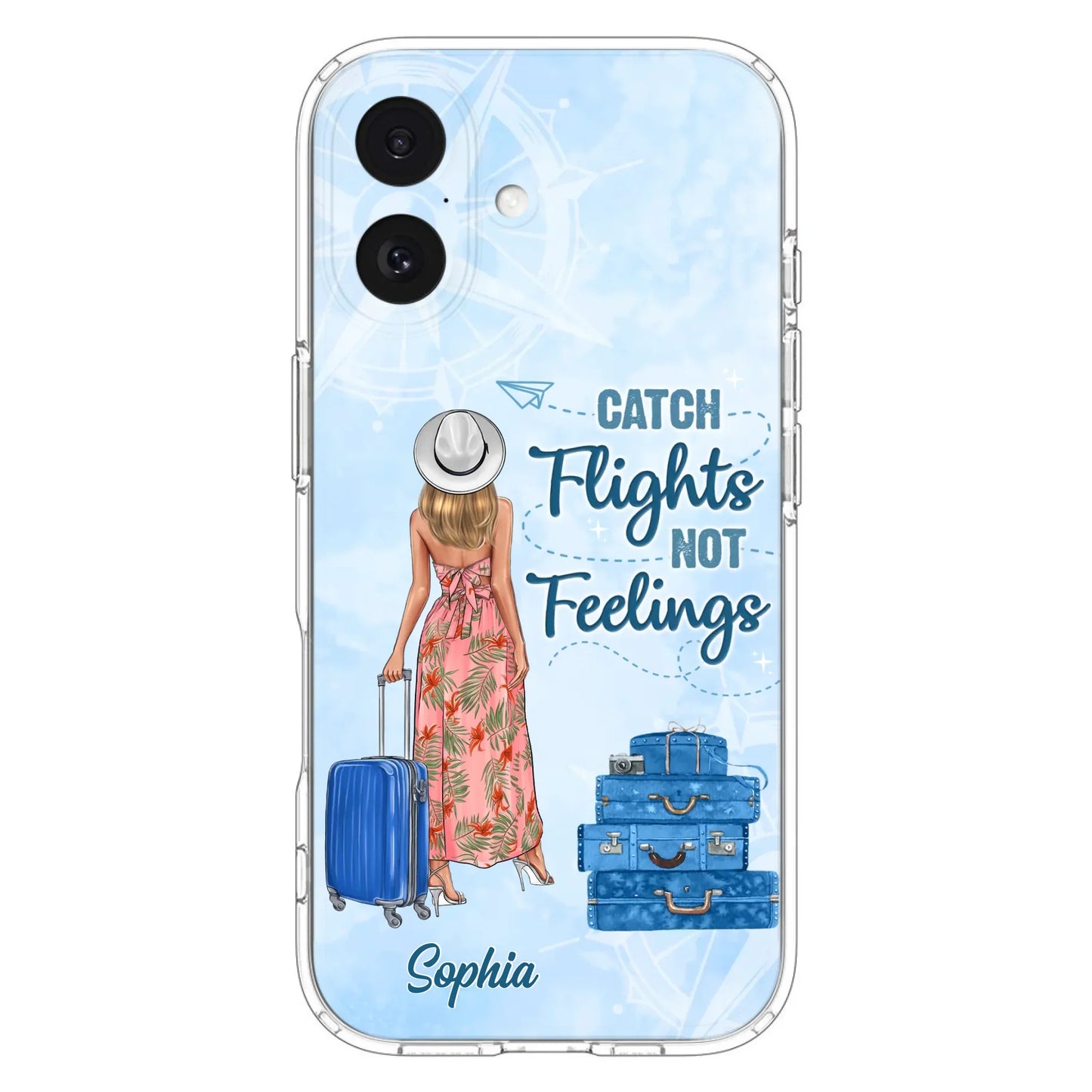 Custom Personalized Traveling Girl Phone Case - Gift Idea For Traveling Lovers - Catch Flights Not Feelings - Cases For iPhone/Samsung