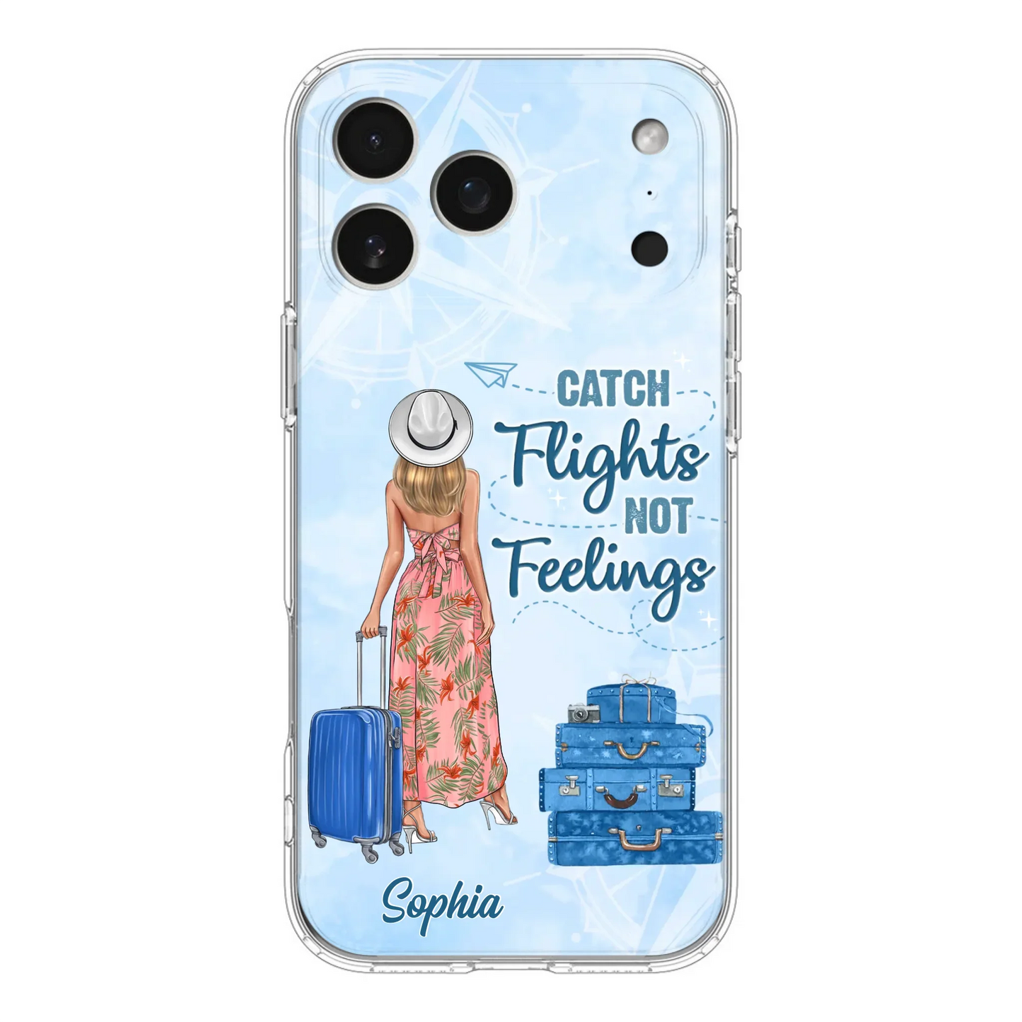 Custom Personalized Traveling Girl Phone Case - Gift Idea For Traveling Lovers - Catch Flights Not Feelings - Cases For iPhone/Samsung