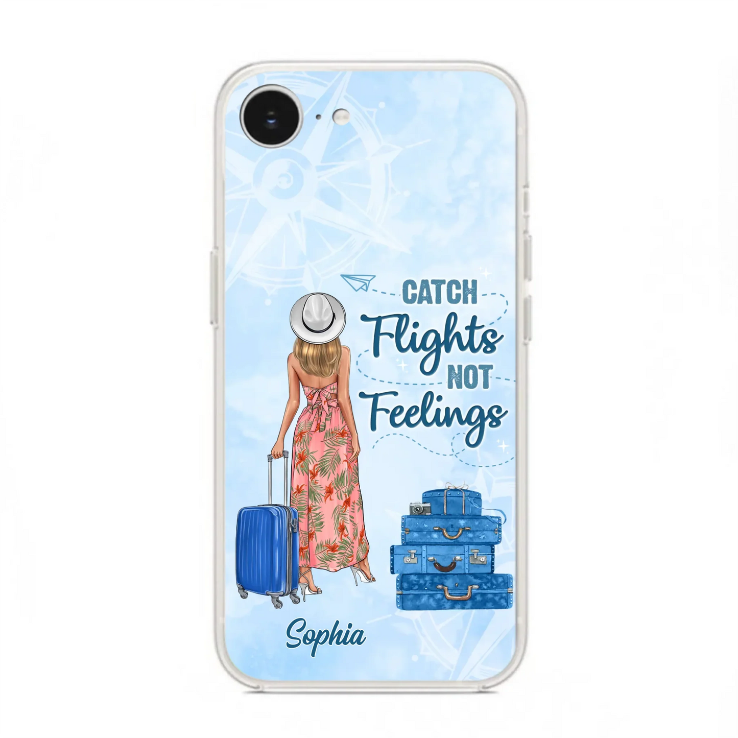 Custom Personalized Traveling Girl Phone Case - Gift Idea For Traveling Lovers - Catch Flights Not Feelings - Cases For iPhone/Samsung