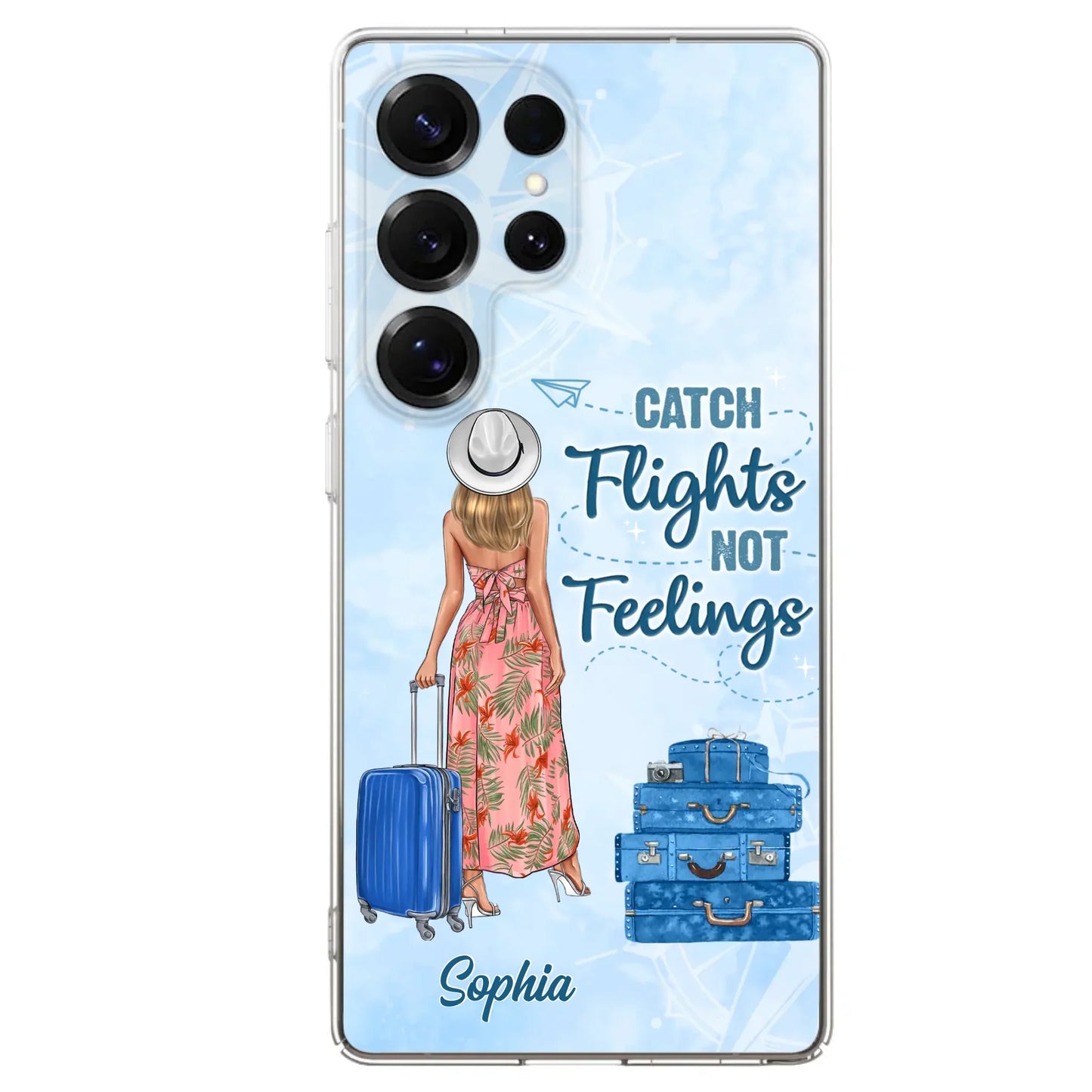 Custom Personalized Traveling Girl Phone Case - Gift Idea For Traveling Lovers - Catch Flights Not Feelings - Cases For iPhone/Samsung