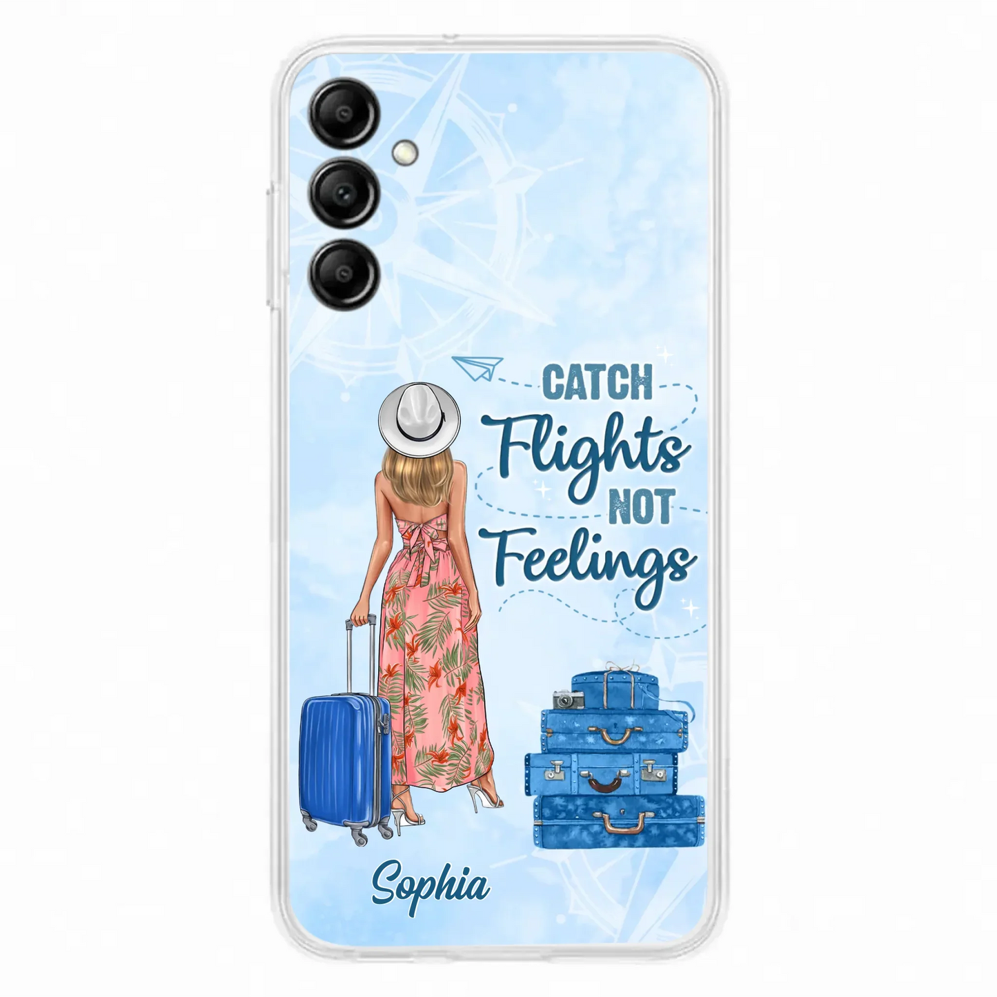Custom Personalized Traveling Girl Phone Case - Gift Idea For Traveling Lovers - Catch Flights Not Feelings - Cases For iPhone/Samsung