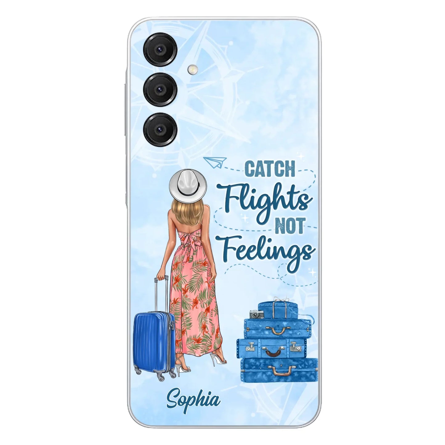 Custom Personalized Traveling Girl Phone Case - Gift Idea For Traveling Lovers - Catch Flights Not Feelings - Cases For iPhone/Samsung