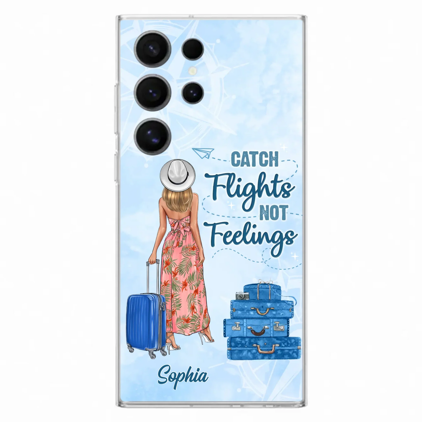 Custom Personalized Traveling Girl Phone Case - Gift Idea For Traveling Lovers - Catch Flights Not Feelings - Cases For iPhone/Samsung