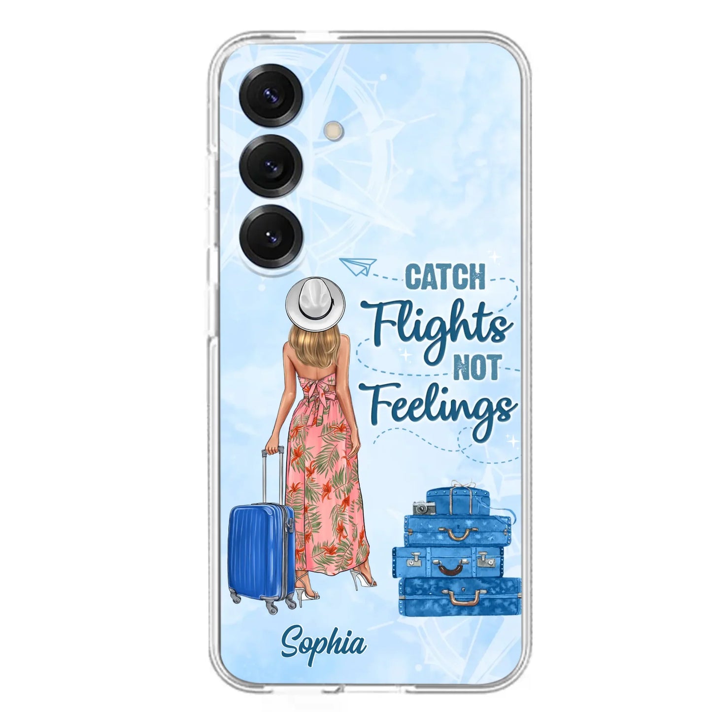 Custom Personalized Traveling Girl Phone Case - Gift Idea For Traveling Lovers - Catch Flights Not Feelings - Cases For iPhone/Samsung