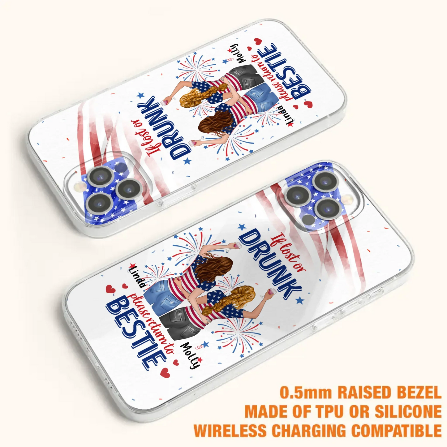 Custom Personalized Friend's 4th Of July iPhone/Samsung Case - Gift Idea For Friends/ Besties/ Sister On Independence Day - Up to 4 Girls - If Lost Or Drunk Please Return To Bestie