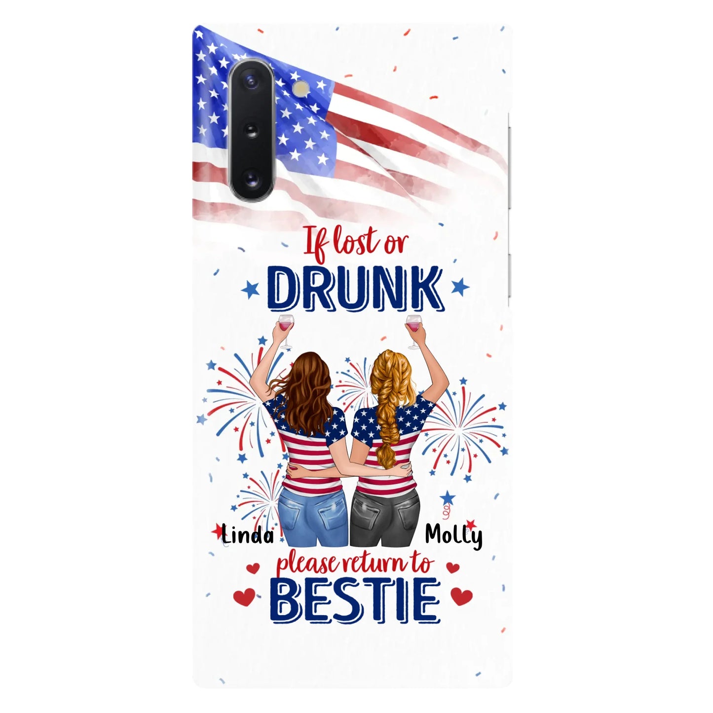 Custom Personalized Friend's 4th Of July iPhone/Samsung Case - Gift Idea For Friends/ Besties/ Sister On Independence Day - Up to 4 Girls - If Lost Or Drunk Please Return To Bestie