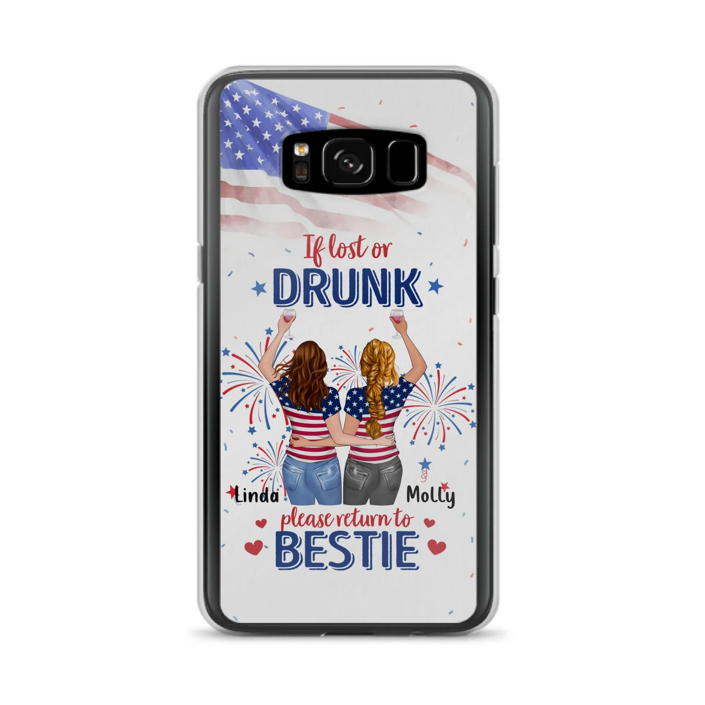 Custom Personalized Friend's 4th Of July iPhone/Samsung Case - Gift Idea For Friends/ Besties/ Sister On Independence Day - Up to 4 Girls - If Lost Or Drunk Please Return To Bestie