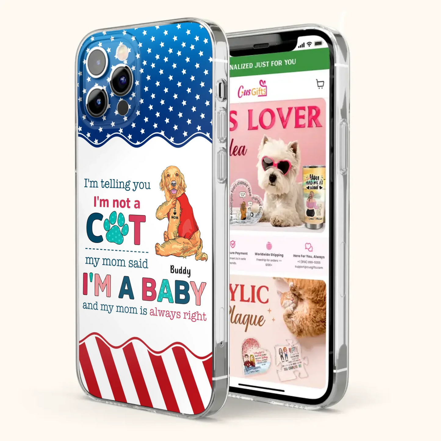 Custom Personalized Pet Phone Case - Gift Idea for Dog/Cat Owners - I'm Telling You I'm Not A Dog - Case for iPhone/Samsung