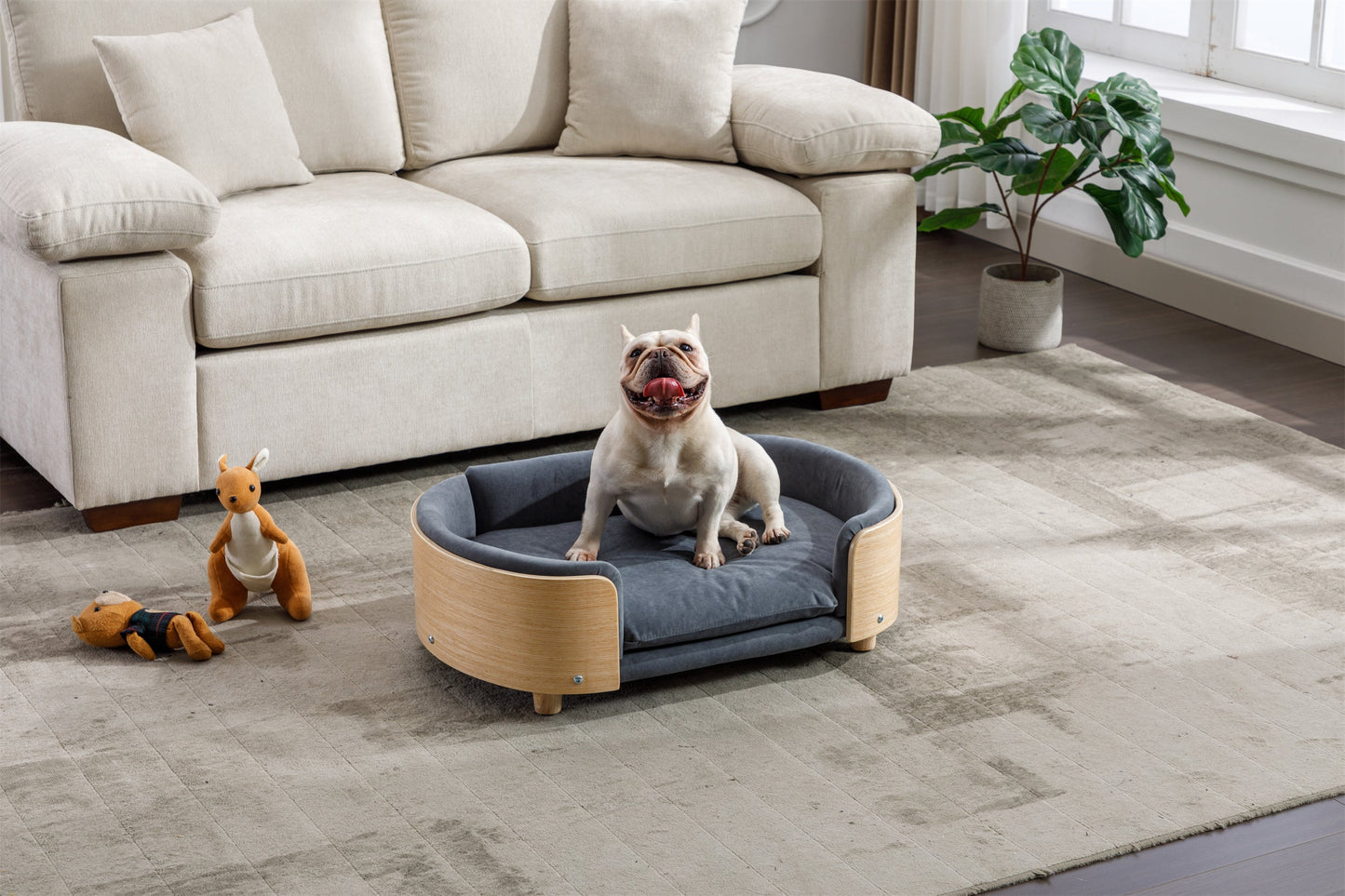 Scandinavian Style Elevated Dog Bed Pet Sofa with Solid Wood Legs and