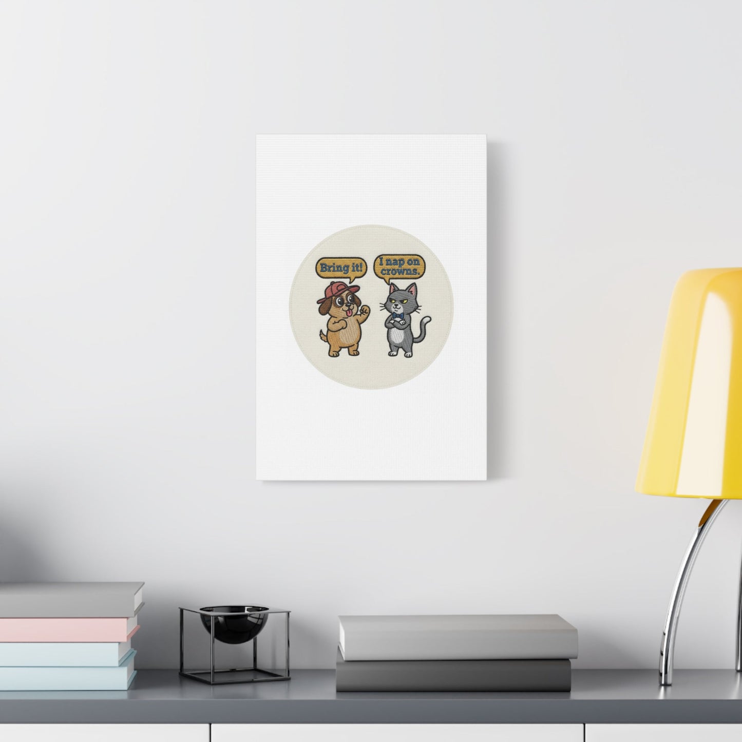 Funny Cat vs Dog Canvas | Pet Rivalry Wall Art