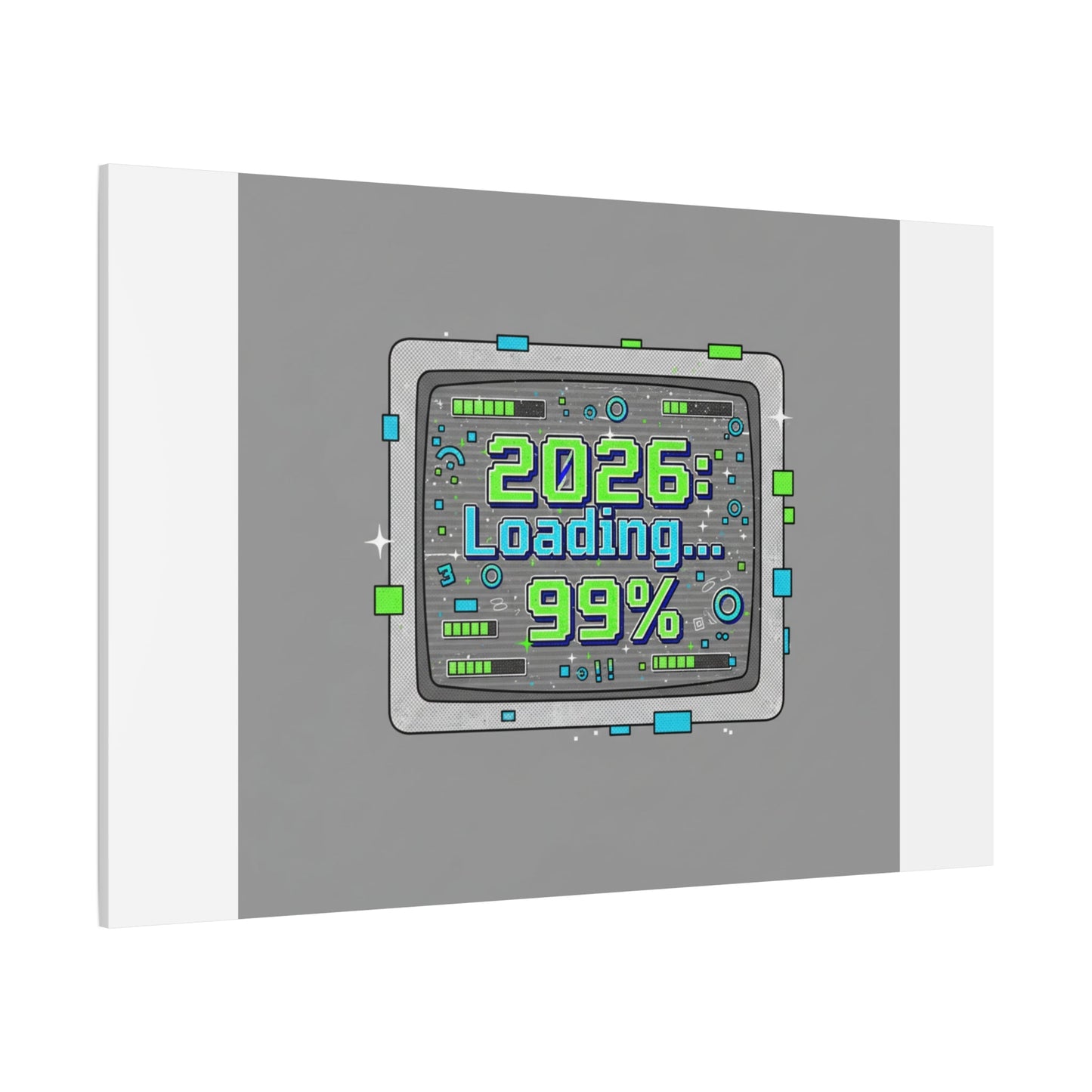 2026 Loading 99% Canvas | NYE countdown, retro system interface