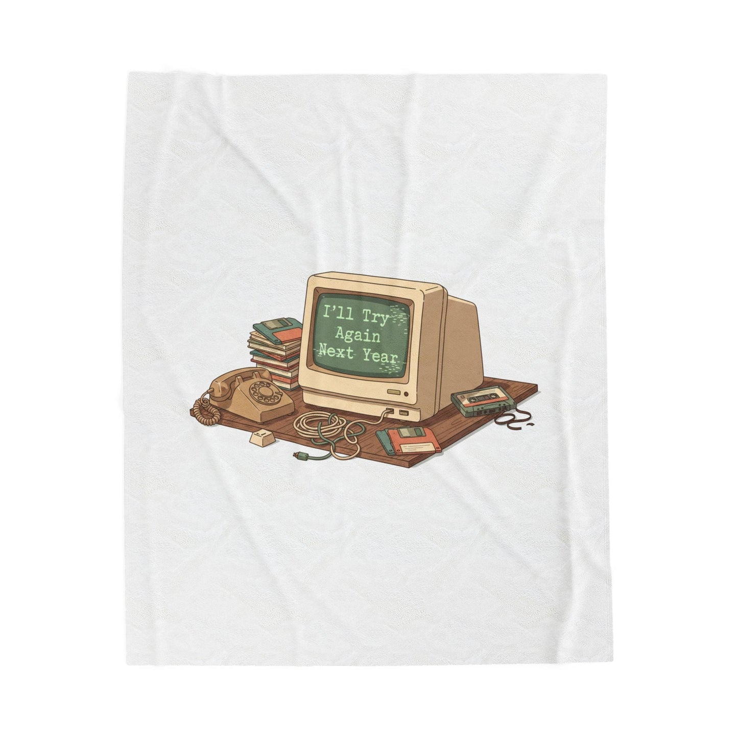 “I’ll Try Again Next Year” Retro Computer Blanket | Resolution Skepticism, January Burnout