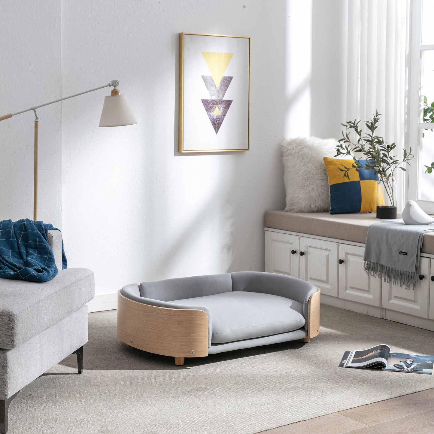 Scandinavian Style Elevated Dog Bed Pet Sofa with Solid Wood Legs and