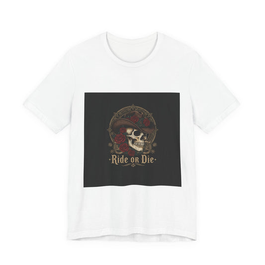 Ride or Die Skull Cowboy Tee | western skull art, gothic Americana