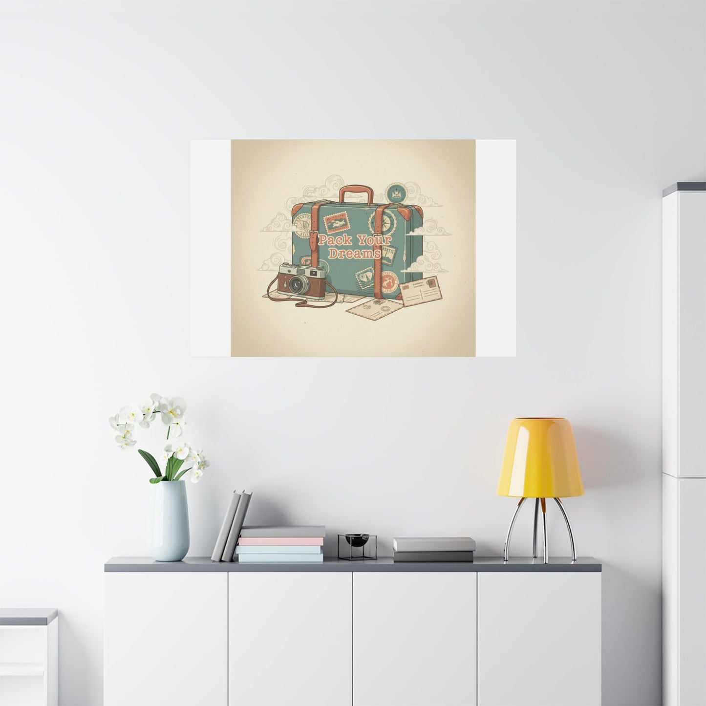 Pack Your Dreams Canvas | Retro Travel Postcard, Wanderlust Passport Stamp Art