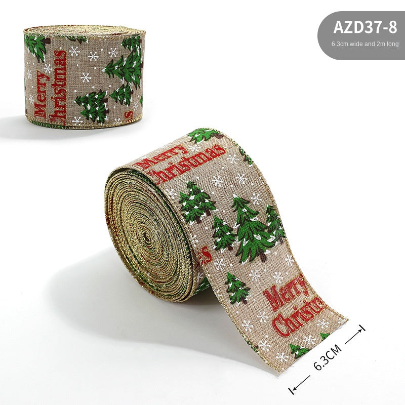 Christmas ribbon imitation linen ribbon decoration bow accessories snowflake Christmas ribbon in stock