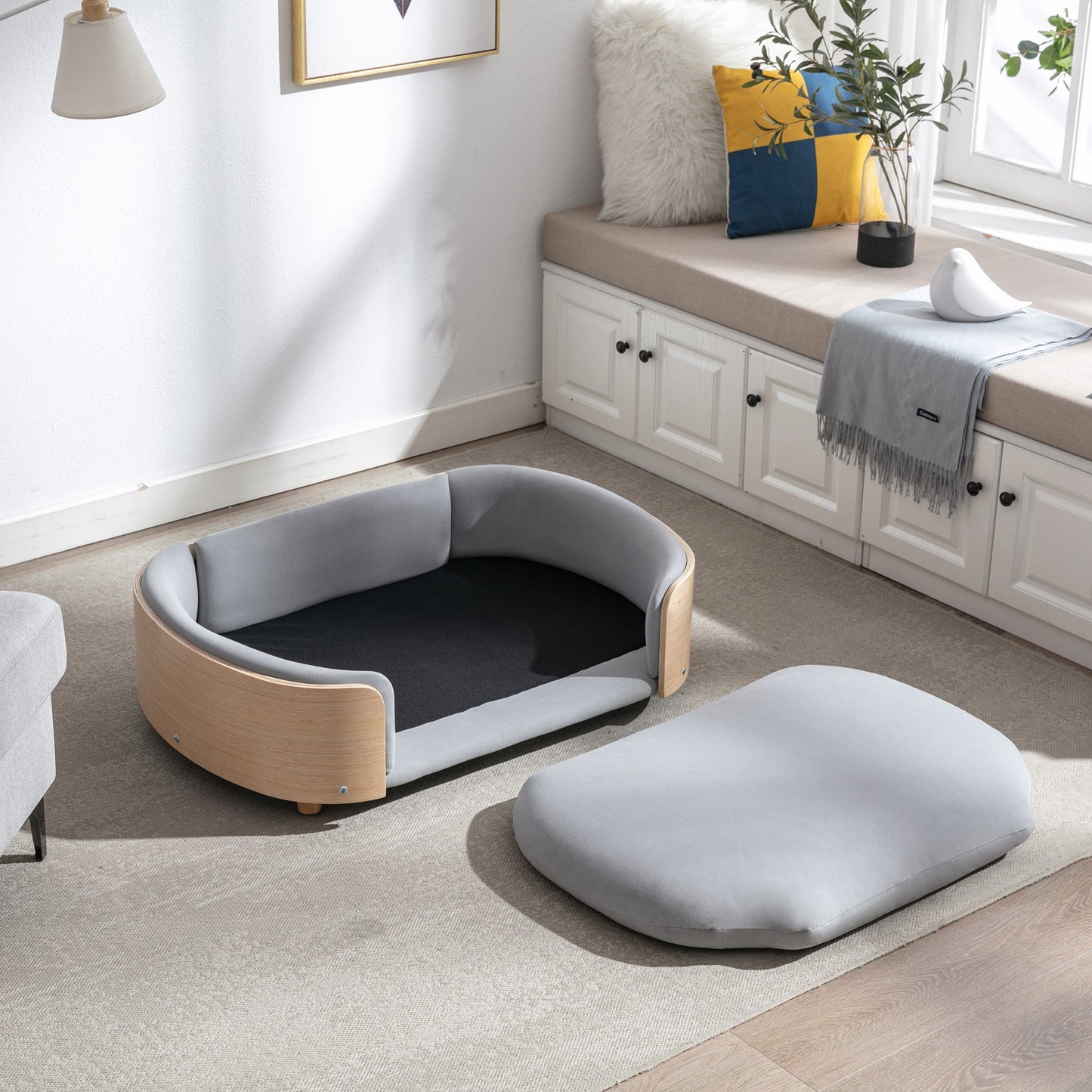 Scandinavian Style Elevated Dog Bed Pet Sofa with Solid Wood Legs and