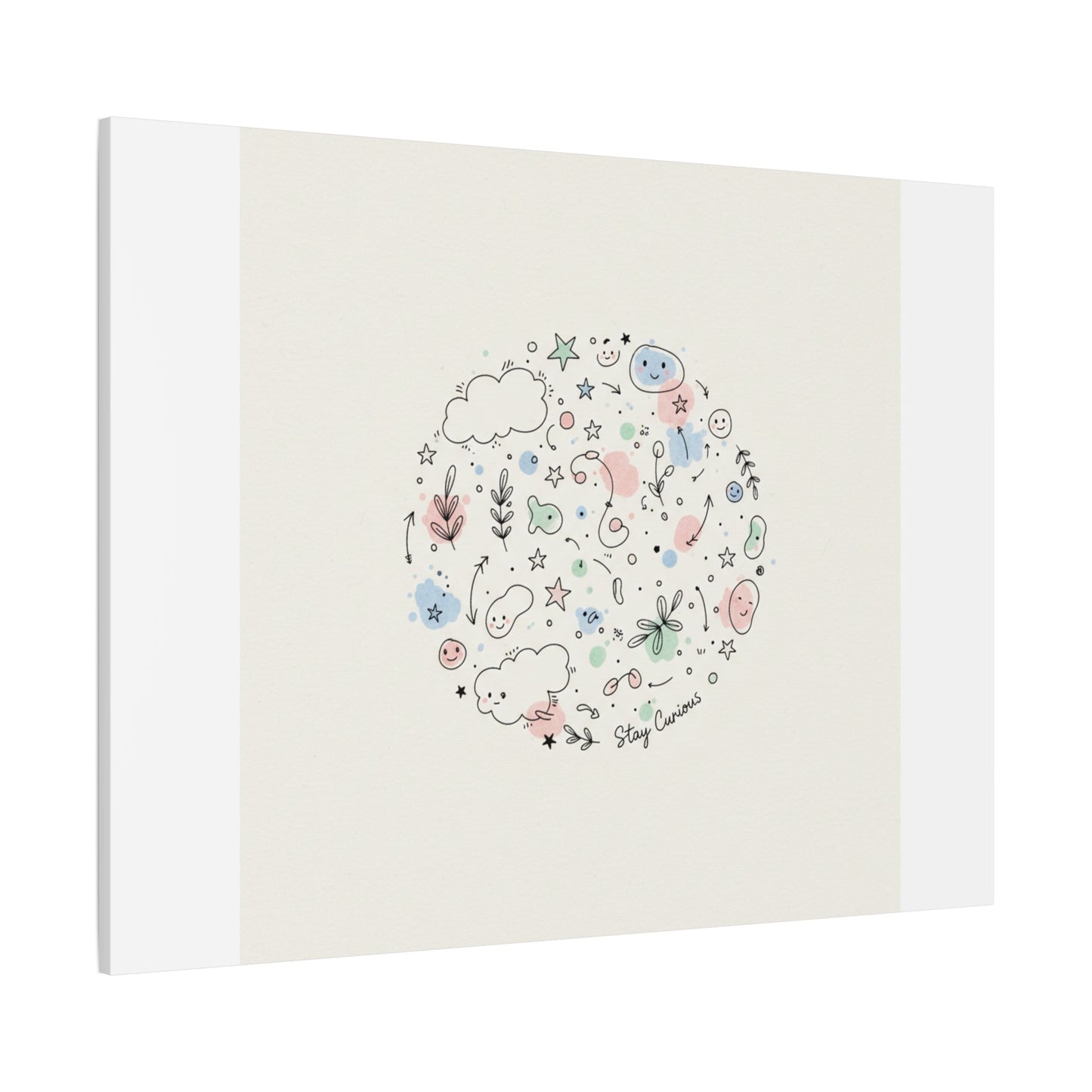 Doodle Circle Line Drawing Matte Canvas, Hand-Drawn Sketch Art