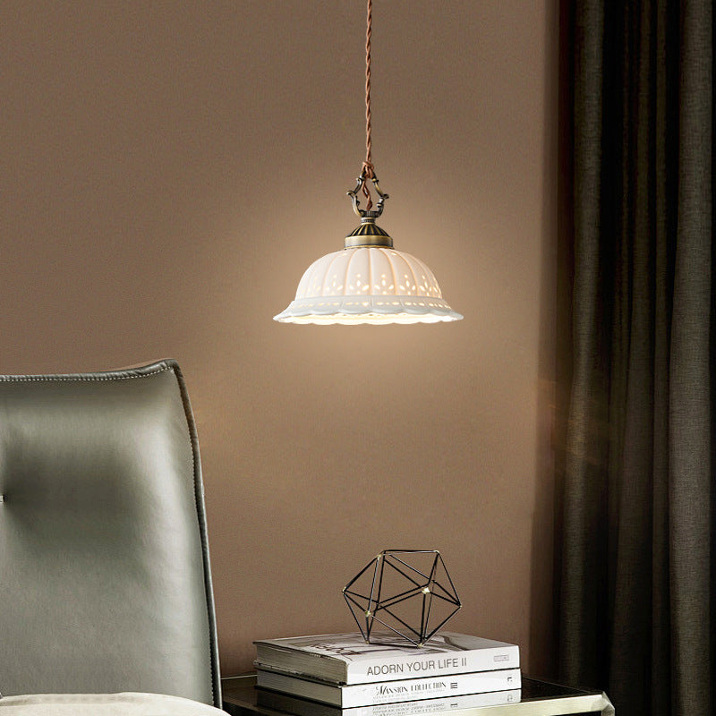 Copper Bedside Pendant Light Bedroom Modern Luxury French Retro Japanese American Artistic Aged Small Pendant Light