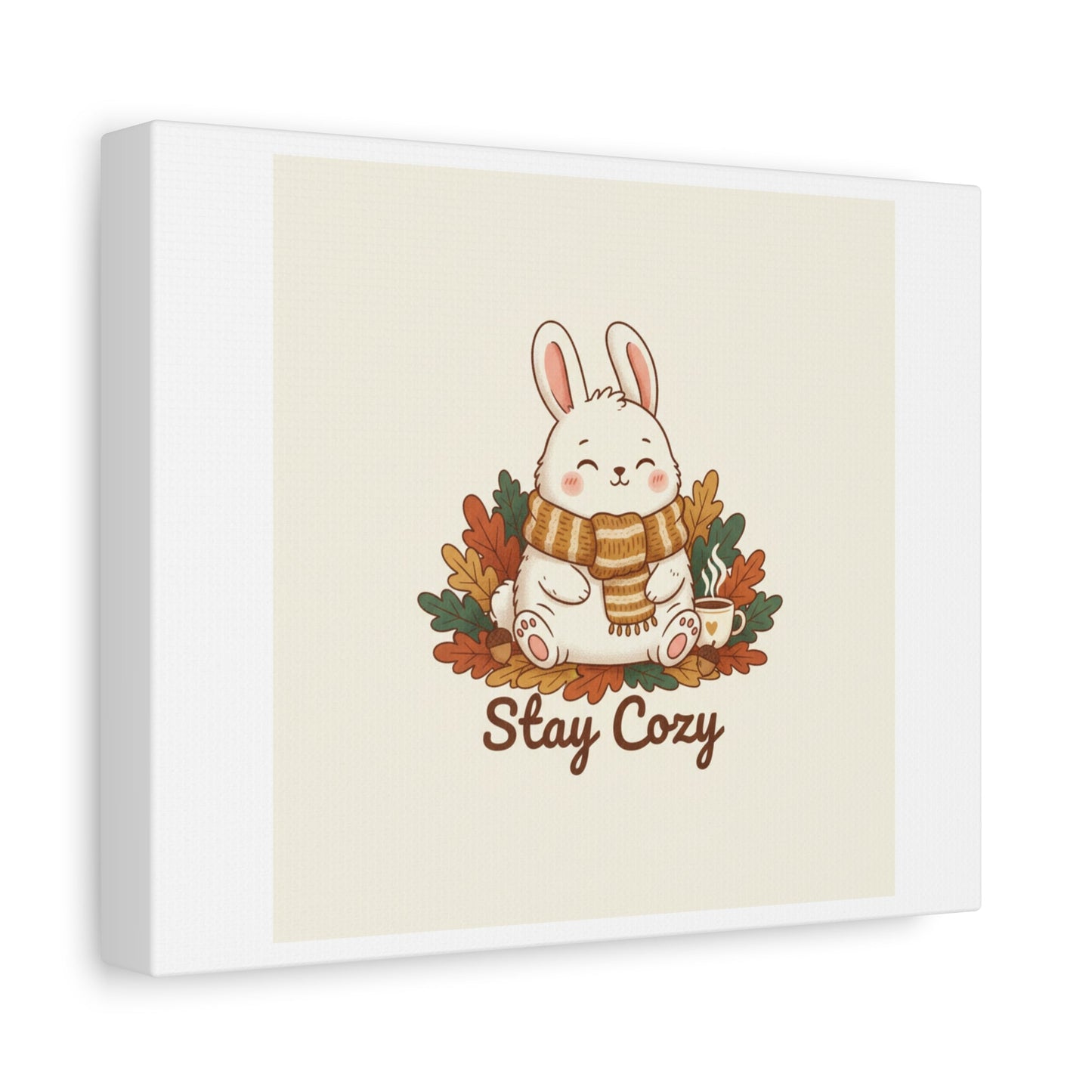 Cozy Bunny Illustration Canvas | Cute Critter Winter Forest Art