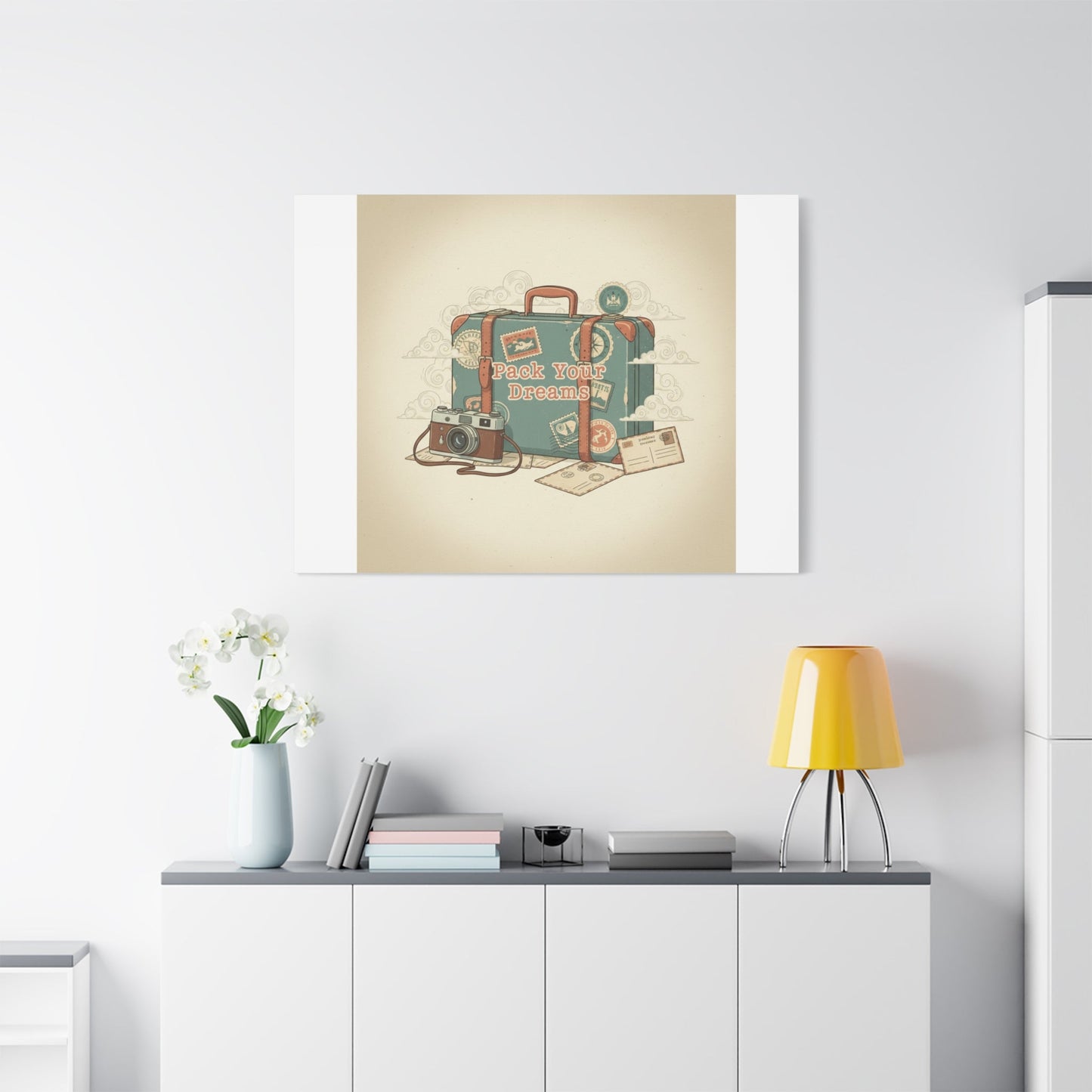 Pack Your Dreams Canvas | Retro Travel Postcard, Wanderlust Passport Stamp Art