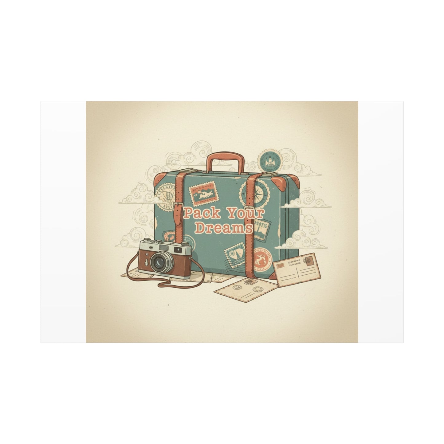 Pack Your Dreams Canvas | Retro Travel Postcard, Wanderlust Passport Stamp Art