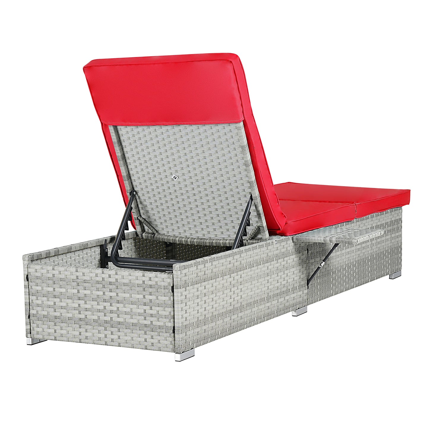 Outdoor PE Rattan Chaise Lounge Set of 2 with Table – Adjustable Patio