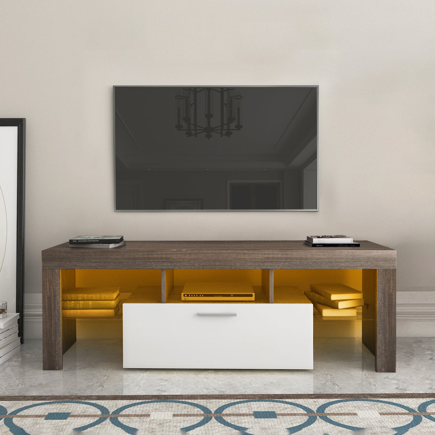 20 minutes quick assembly brown simple modern TV stand cabinet Brown + whiteTV bracket