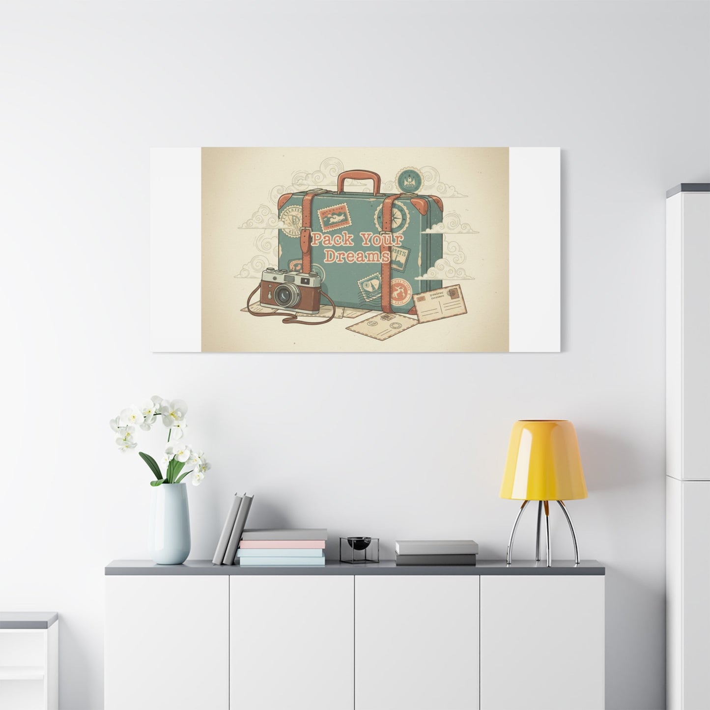 Pack Your Dreams Canvas | Retro Travel Postcard, Wanderlust Passport Stamp Art