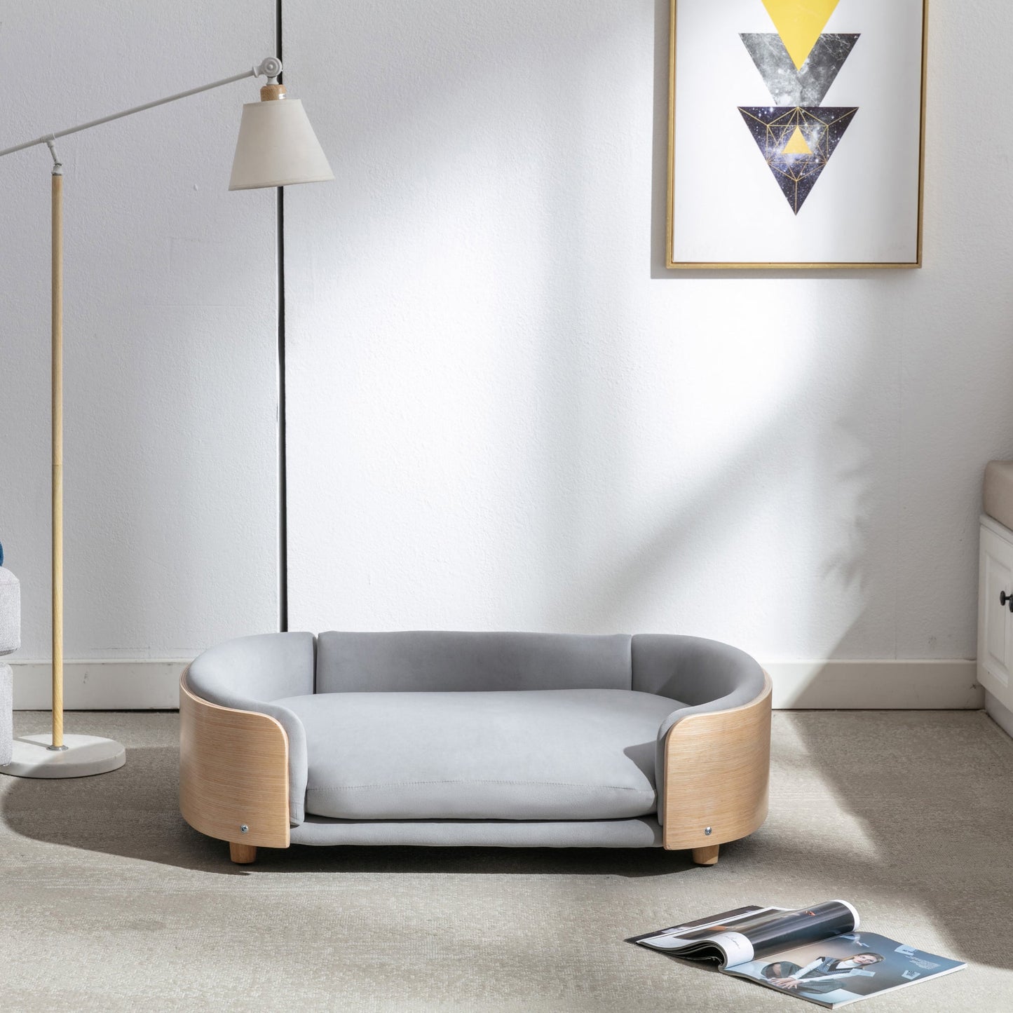 Scandinavian Style Elevated Dog Bed Pet Sofa with Solid Wood Legs and