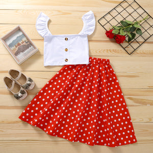 White blouse polka dot skirt s