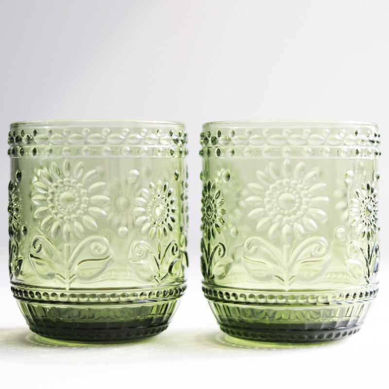 Vintage Relief Glass Cup Flower Patter