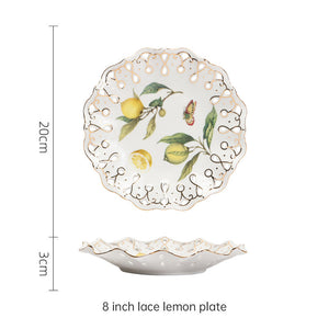 8 - inch lemon - themed hollow - out lace - edged plate